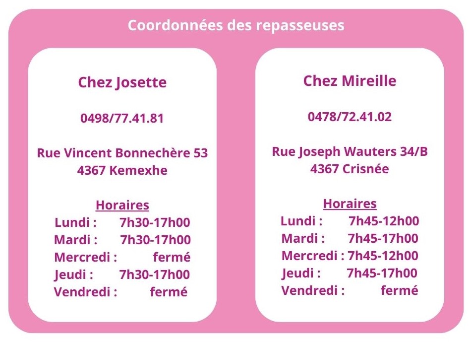 Coordonnées de repasseuses